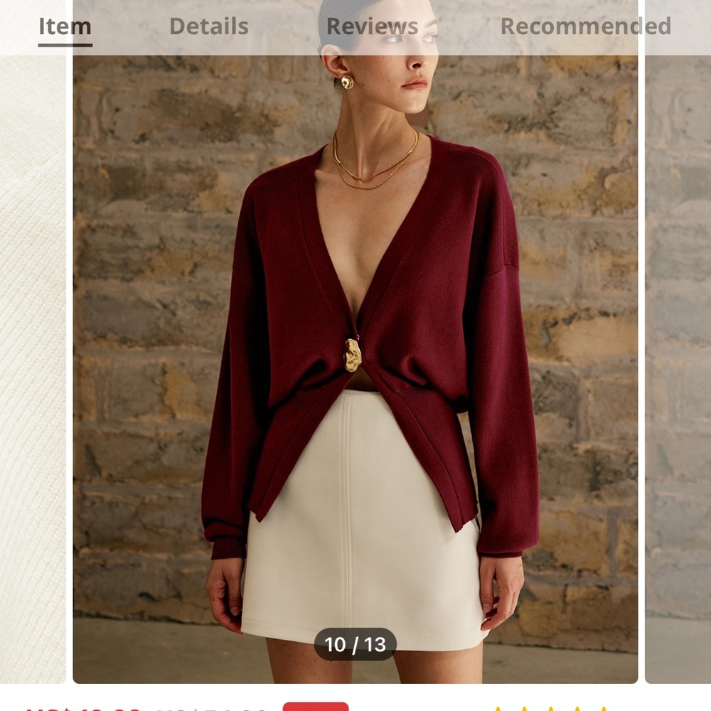 Commense One button maroon cardigan with gold button in XL (approx. size 12)